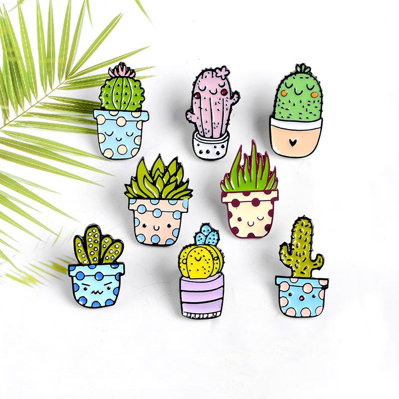 Kaktus Kaktusbälle Sukkulente Emaille Pin Brosche Cartoon Damen Herren Jeansjacken Revers Pins Rucksack Abzeichen Kinder Mode Schmuck