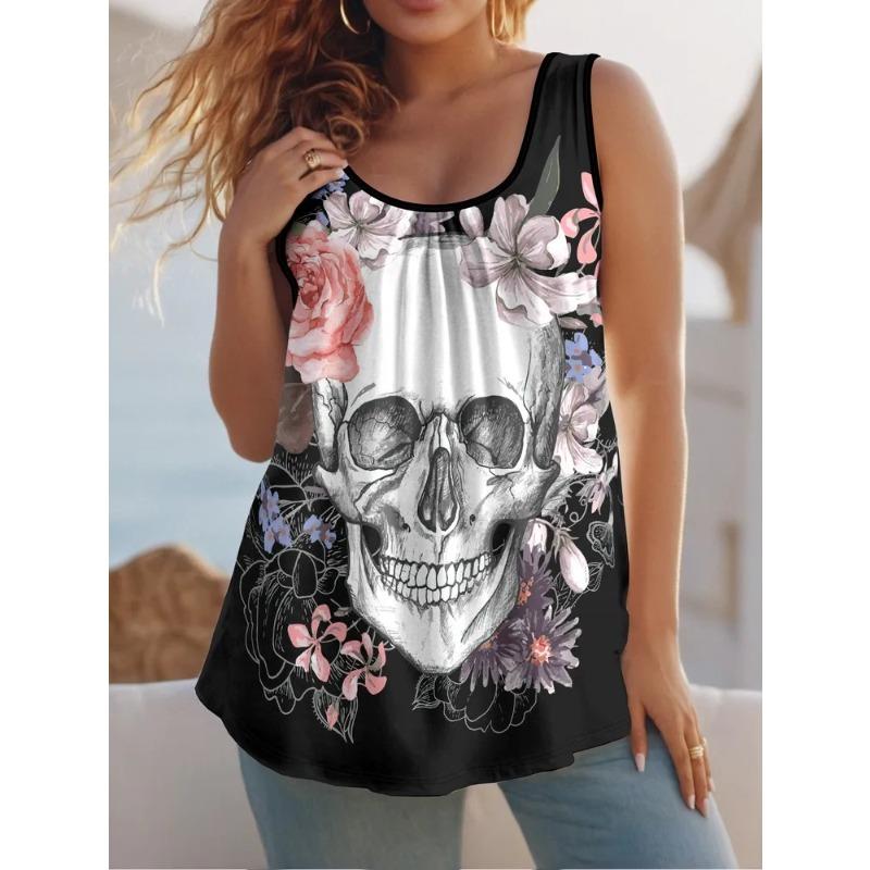 

Women s 3D printed O-Neck vest casual sports sleeveless T-shirt 6XL