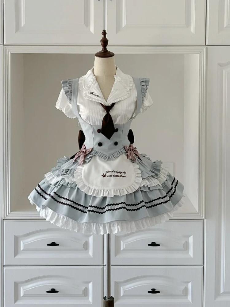 

Харадзюку Сладкая Лолита Женский Комплект из 3 Предметов Белый Кружевной Дизайн Топы-Корсеты Пышная Юбка Ретро Элегантный Женский Новый Шикарный Наряд Лето M