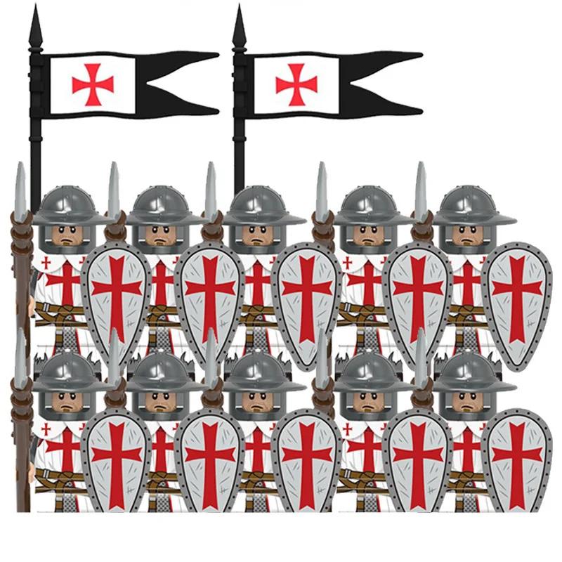 Medieval Knight Armored Troops Ancient Army Soldiers Mini Weapon Equipment Flag Model Building Blocks Kids Toys Birthday Gifts