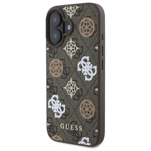 Guess Guhmp16Sp4Rpsw iPhone 16 6.1 Brązowy/Brown Twarde Etui 4G Nadrukowane Paski Magsafe