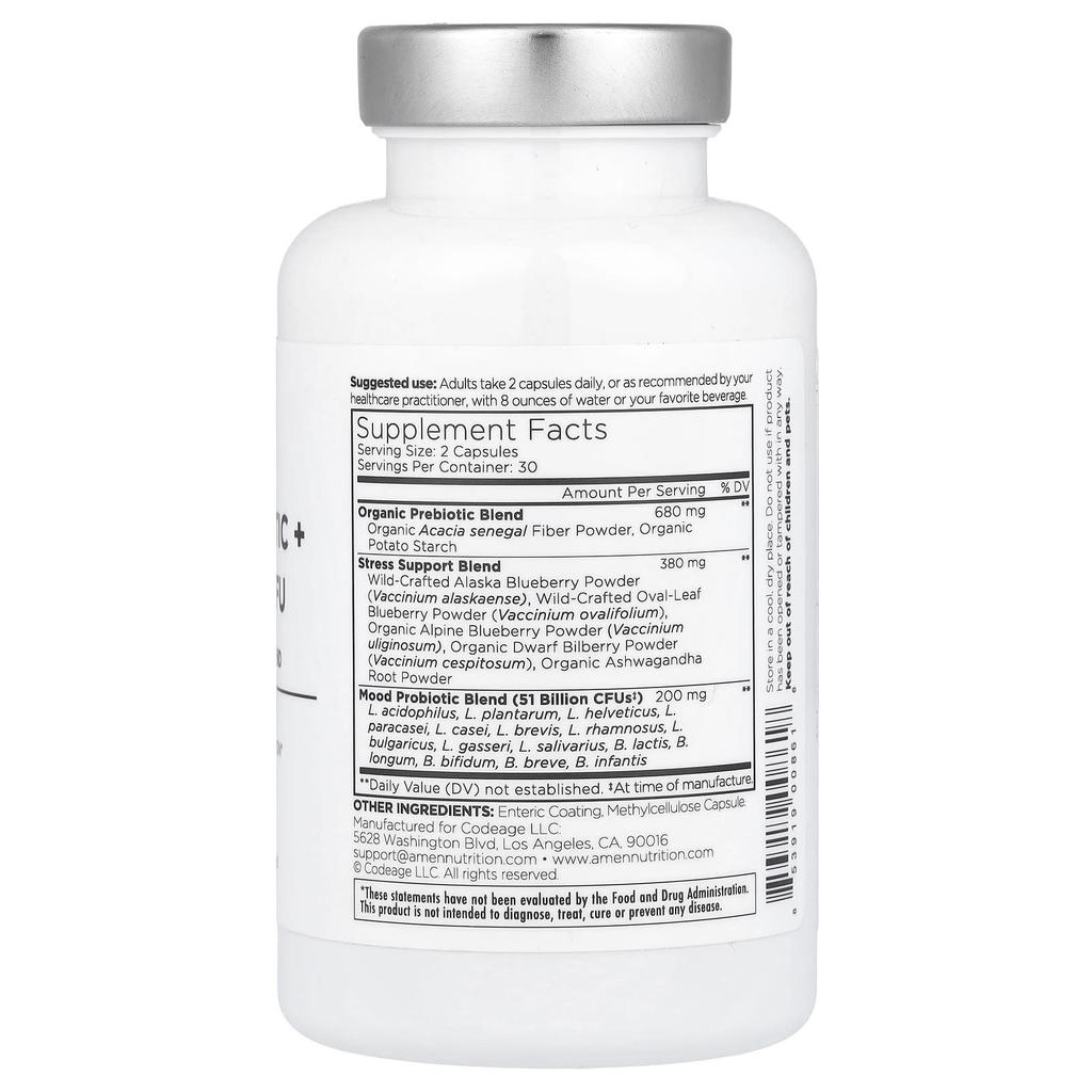 Mood Probiotic+ with Prebiotic Fiber Blend, 60 Veggie Caps