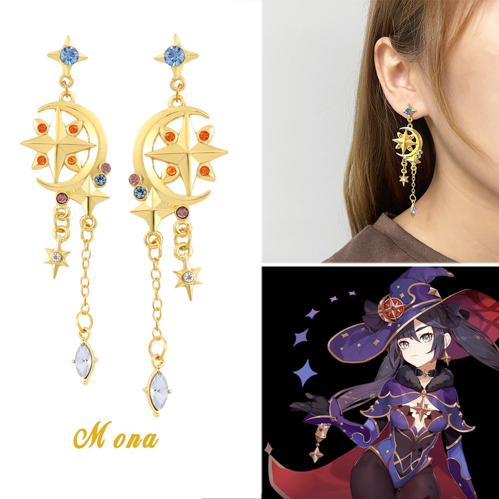Genshin Impact Brincos Delicados, Zhongli Mona Xiao Barbatos Ayaka Kazuha Tartaglia Barbara Hutao Cosplay Ear Studs