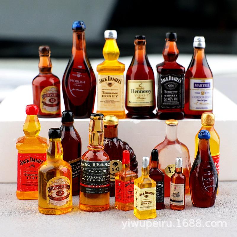Mini Resin Wine Bottle Micro Landscape DIY Phone Case Decoration Cream Small Liquor Bottle Keychain Pendant Beer Bottle Craft Supplies 6Pcs