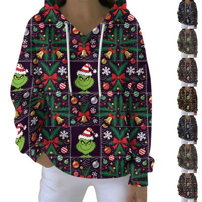 Γυναικείο Φούτερ Χριστουγεννιάτικο Τυπωτό, Φαρδύ και Άνετο, με Κορδόνι και Λαιμόκοψη V, Μακρυμάνικο