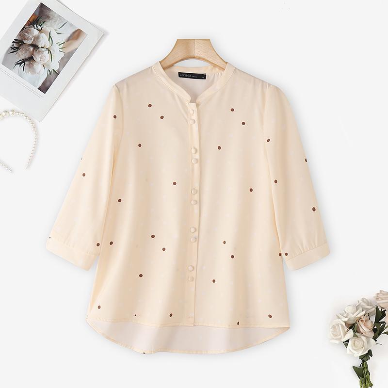 

ZANZEA Женская блузка с круглым вырезом, свободного кроя, с рукавами 3/4 и принтом 5XL абрикосовый