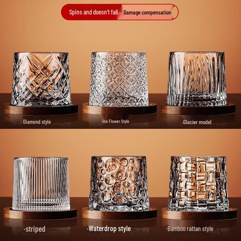 Handmade Rotating Whiskey Glasses Set with Bases