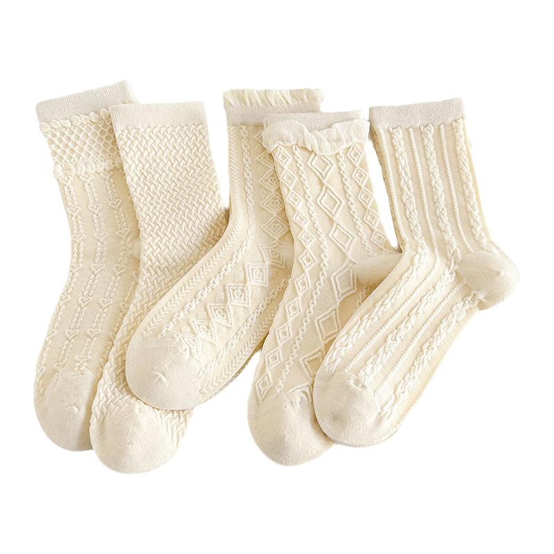 Female Spring and Summer Sweet Lacy Sweat Absorbing Breathable Pure Color Boneless Tube Pile Socks