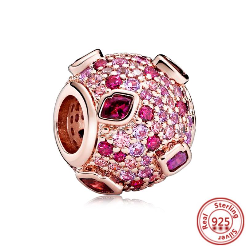 

Лидер продаж, серия из розового золота, розовый циркон, листья, кулон в форме сердца, сверкающий зажим, бусина, подходит для браслета, DIY S925, серебряные украшения