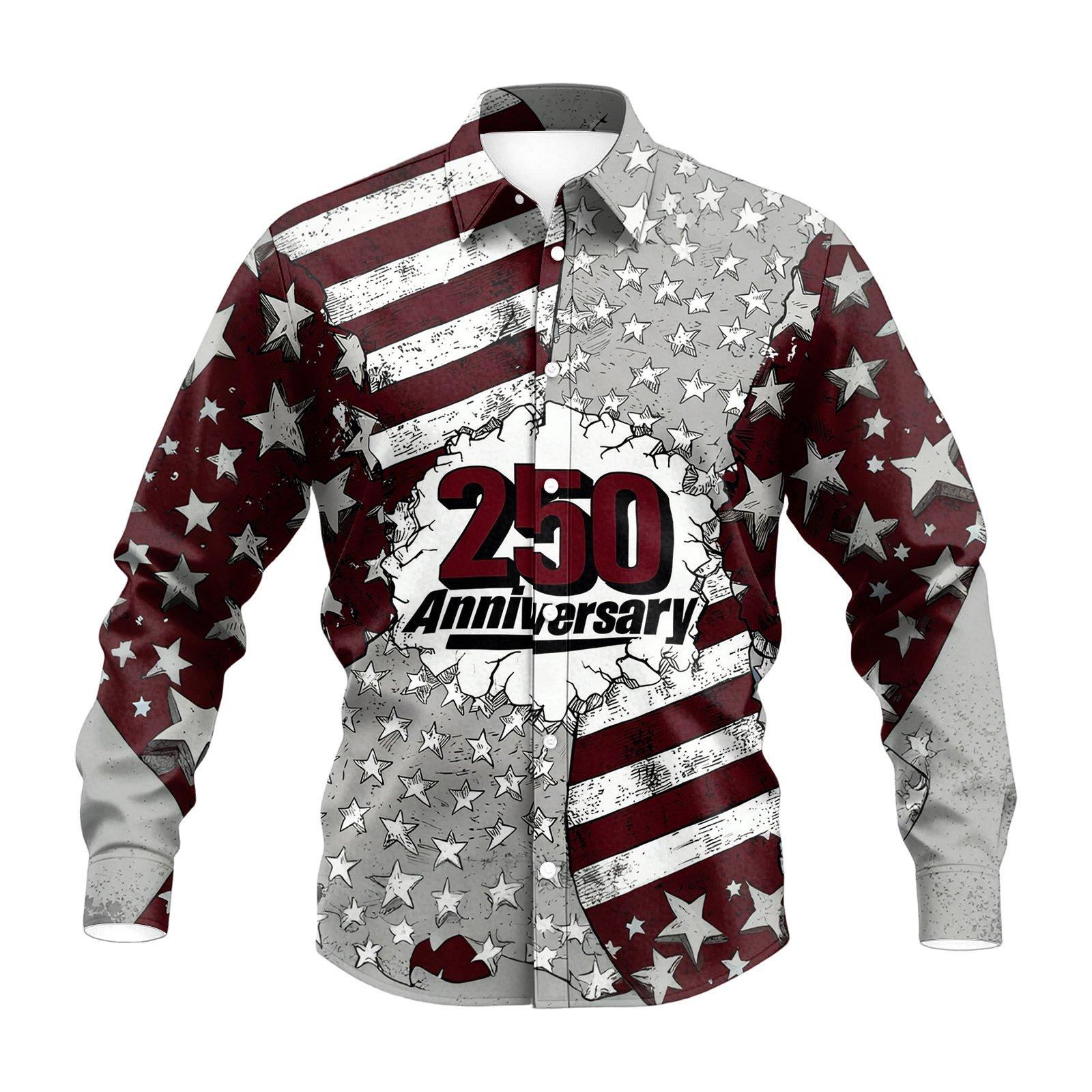 

Us 250Th Anniversary Long Sleeve Shirts For Men 1776-2026 American Flag Shirts S коричневий