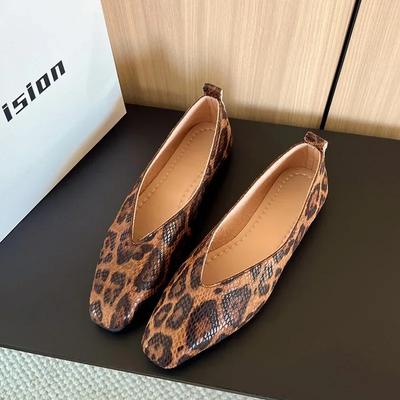 Women's Flat Shoes Snake Skin Pattern Square Toe Large Size Shoes Women Dress Shallow Mouth Roman One Kick Zapatillas De Mujer