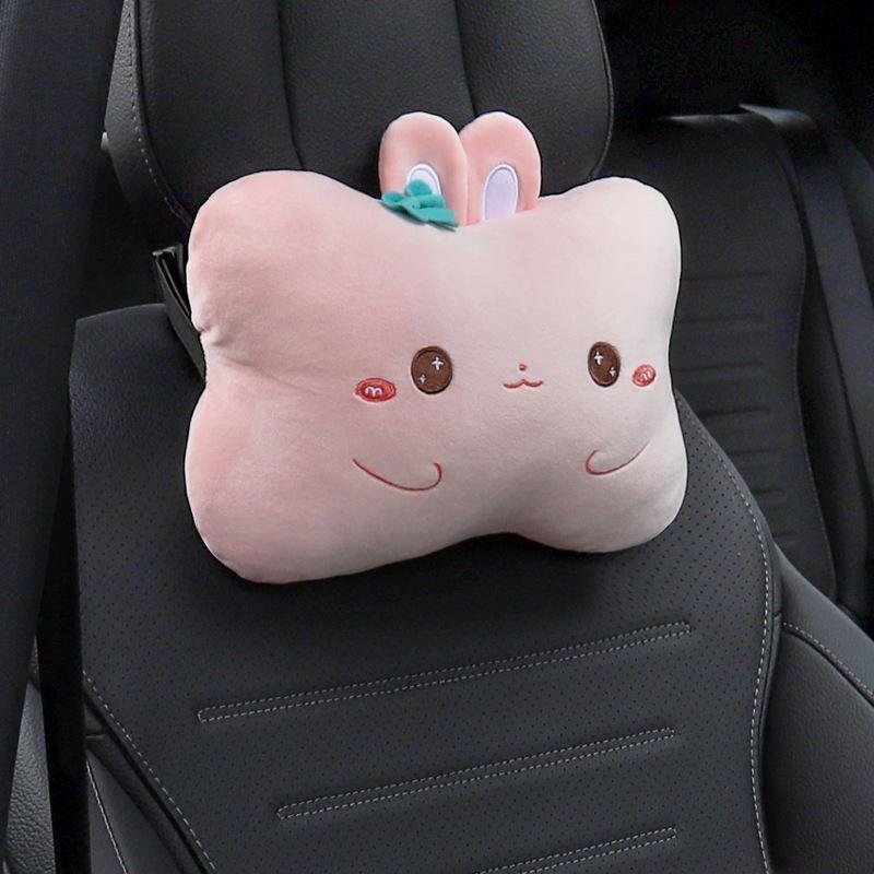 1 Set Auto Interior Decoration Car Headrest Neck Pillows Cute Cartoon Plush Waist Pillow Back Cushion Diy Accessories