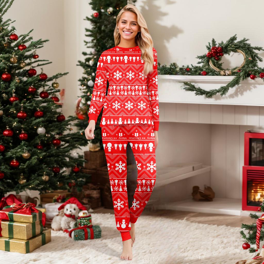 Print Cute Family Set Pajamas, Home Clothes, Family Set Long Sleeve Top Pants Set