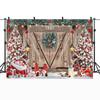 Christmas Party Backdrop Wooden Door Christmas Tree Snowflake Snow Scene Kids Portrait Photography Background Photo Studio Props