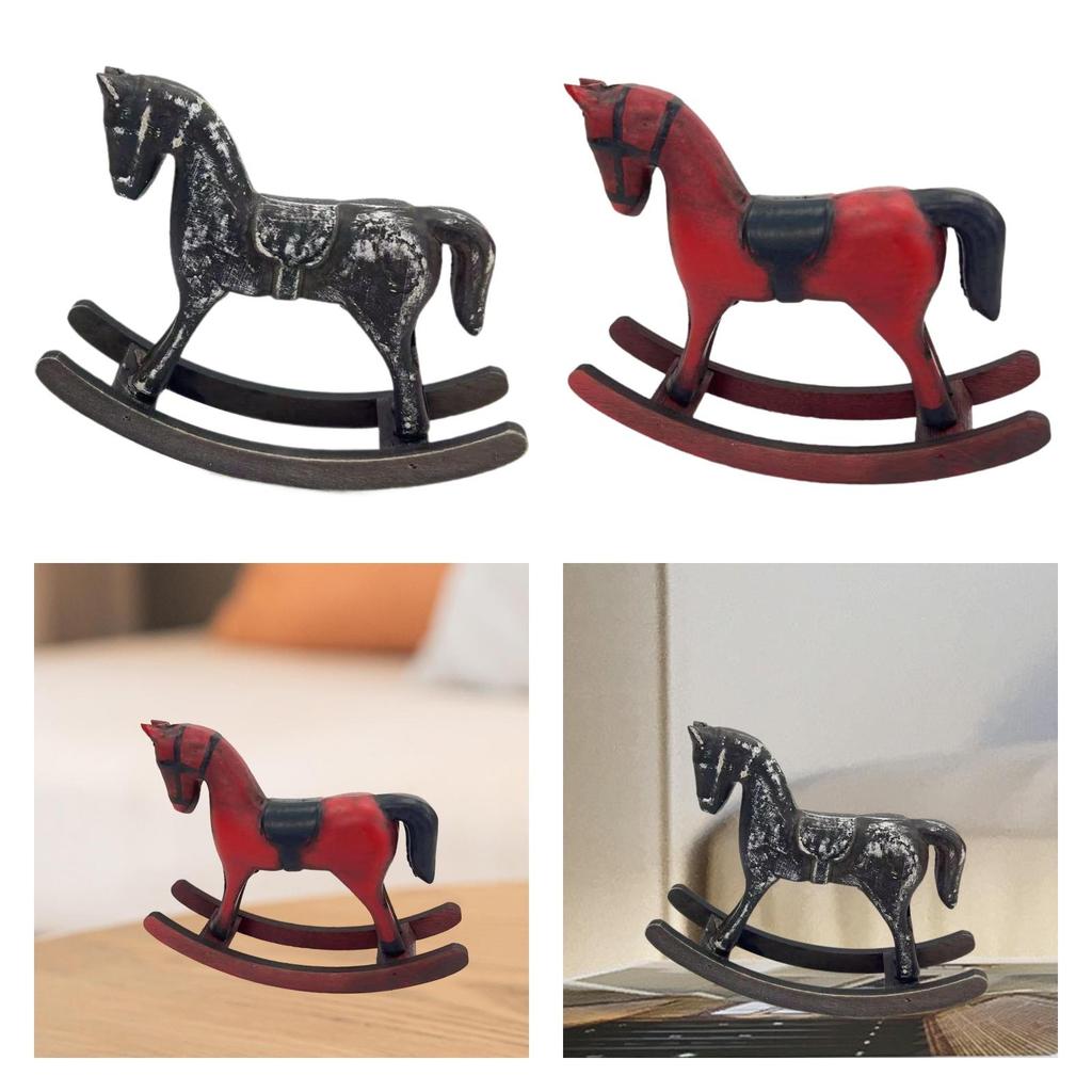 Wooden Rocking Horse Figurine Tabletop Ornament for Cabinet Entrance Bedroom