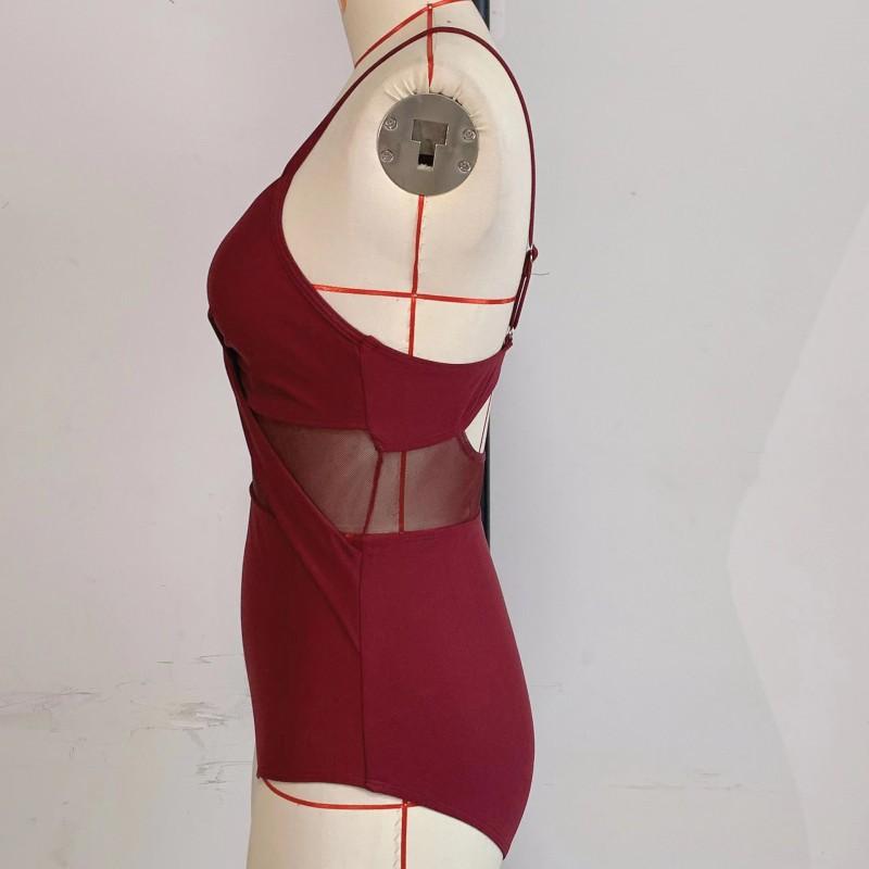 One-piece Swimsuit Cross-piece Sexy Backless Mesh Splicing Bikini Women