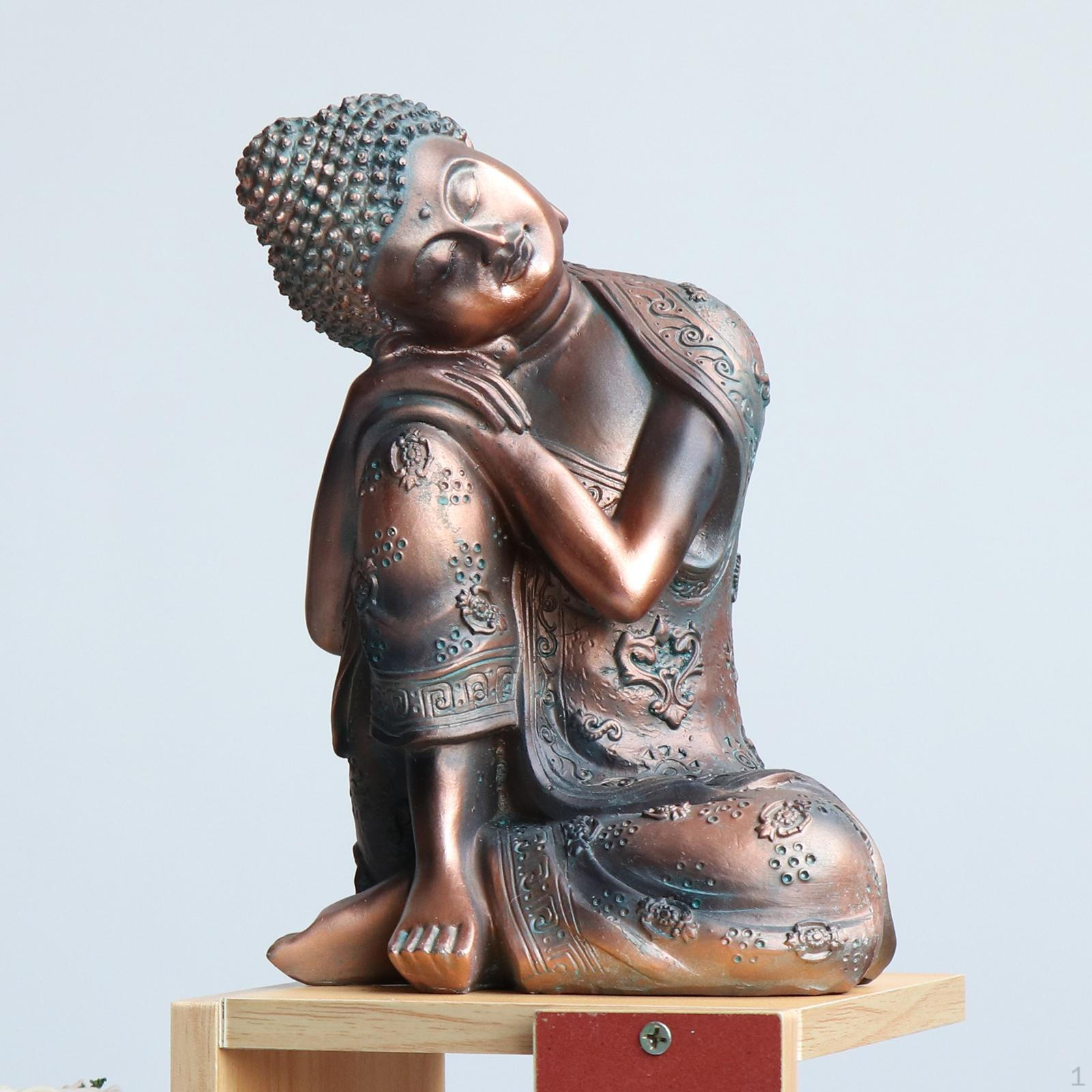 

23см Смола Статуя Спящего Будды Скульптура ручной работы Сидящая Статуэтка Отдыха для Дома