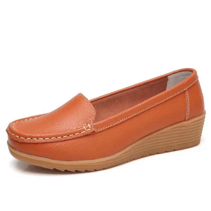 Skórzane Platformy Codzienne Loafersy Matka Kobiety Wysoka Jakość Płaskie Mokasyny Panie Antypoślizgowe Buty do Jazdy Bean Pielęgniarka Buty do Chodzenia