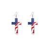 USA Flag Necklace Earrings Set Alloy Cross Pendant Patriotic Themed Jewelry for Men Women 4th of July Celebration Wear