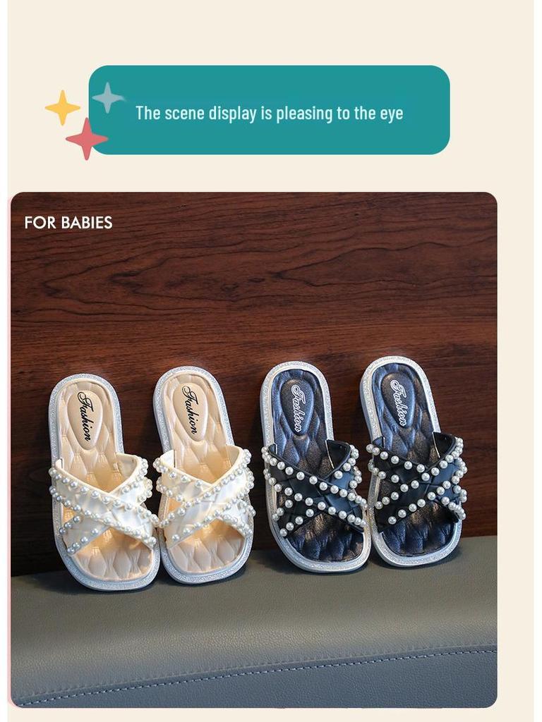 Girls' Princess Pearl Slippers: Non-Slip Indoor/Outdoor Summer Sandals for Toddlers