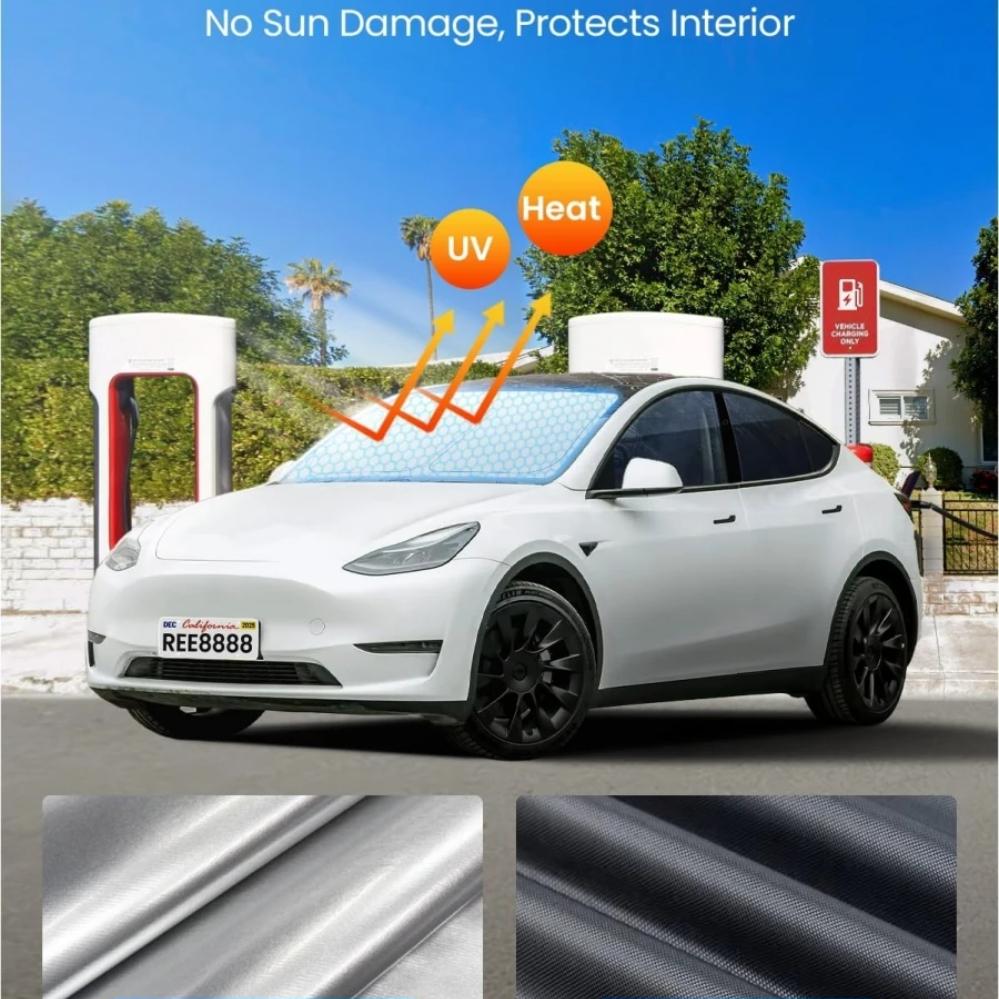 Upgraded Graphene Heat Insulation Front Sunshade Windshield For Tesla Model Y Juniper 2025  [Tailored Fit, 99% Sun Protection]