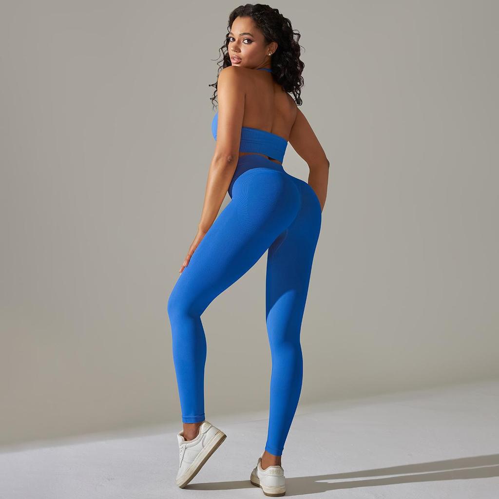 Mode Lässig Komfort Vielseitig Nahtlos Gestrickt Einfarbig Yogahose Fitness Laufen Yoga-Bekleidung Unterteile Sport-BH Set Weiblich