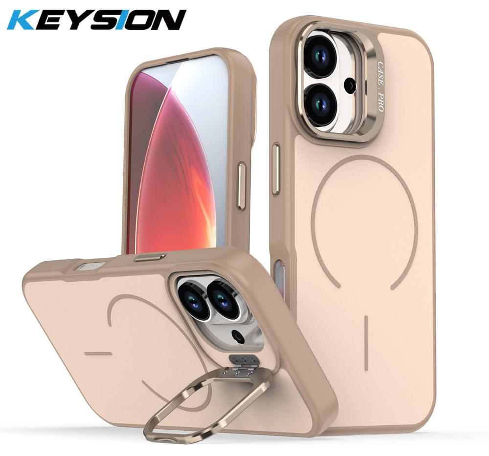 KEYSION Matte Skin Feel Lens Stand Phone Case for Magsafe for iPhone 17 Pro Max Magnetic Wireless Charging Shockproof Back Cover