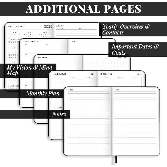 2026 Planner, Weekly and Monthly Planners, Faux Leather Daily Calendar 2026 Planner, 12 Month Agenda from Jan. To Dec., Hardcover Habit Tracker