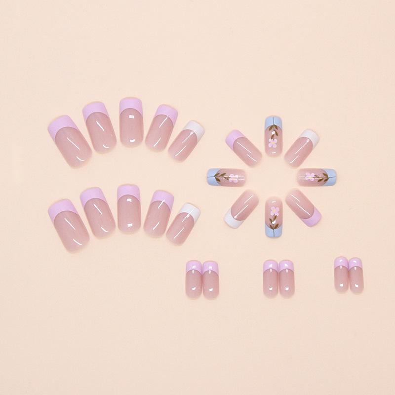 Fake Nail Flower Europe And America Wear Nail Solid Color Detachable Nail Patch Printing Simple Nail Patch 24 Pieces