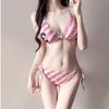 Pink Plaid Three-Piece Bikini & Skirt Set for Women