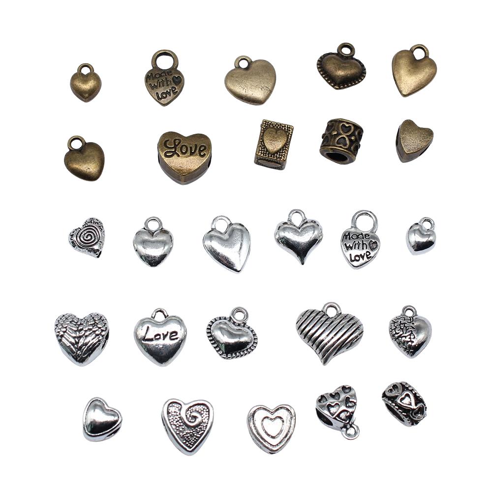 10pcs Heart Charms For Jewelry Making Antique Bronze Silver Color DIY Crafts Making Findings Handmade Tibetan Jewelry