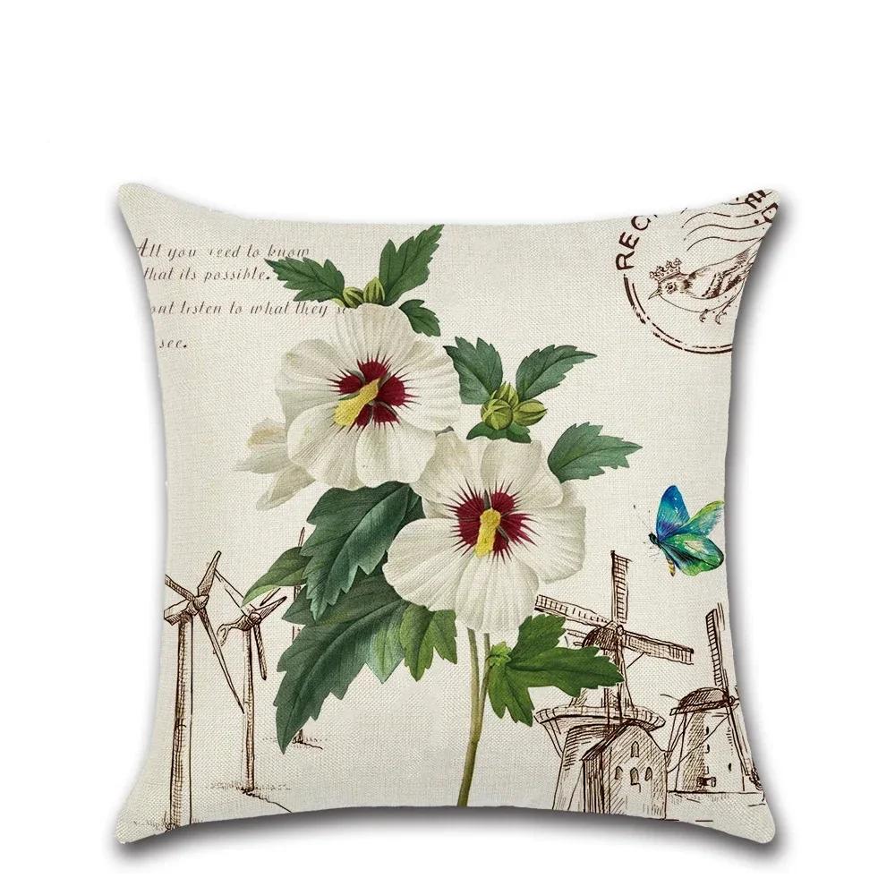 New European Retro Flowers Linen Cushion Cover Classical Floral Pillow Case Vintage Decorative Sofa Throw Pillow Cover 45X45Cm