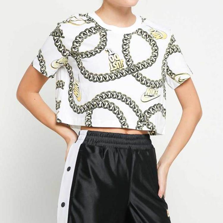 Nike Gold Chain Print Short Sleeve T-Shirt Women Tops White CI9356-100