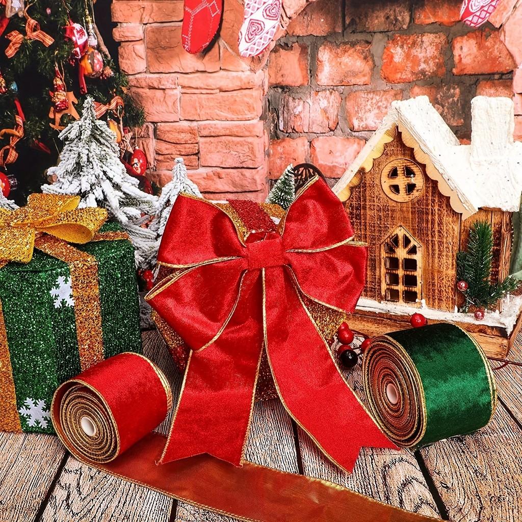 Christmas Decorative Polyester Ribbons In Rich Green And Red For Holiday Crafts