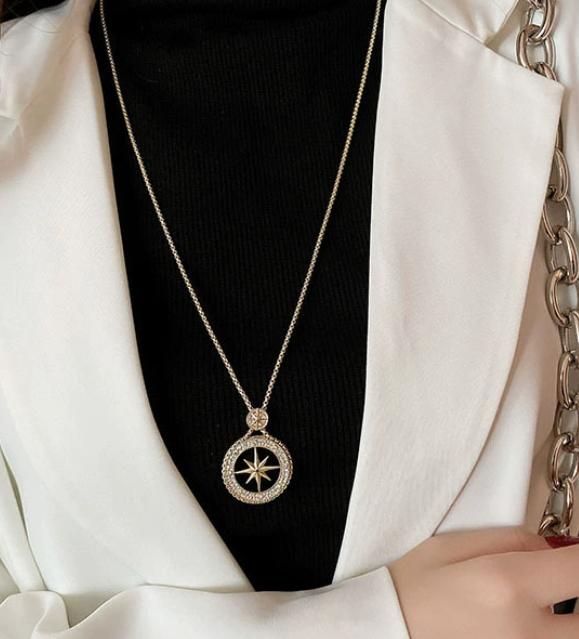 Elegant Winter Luxury Accessory Women's Trendy Sparkling Octagram Star Pendant Necklace Link Chain Long Layering Alloy Jewelry
