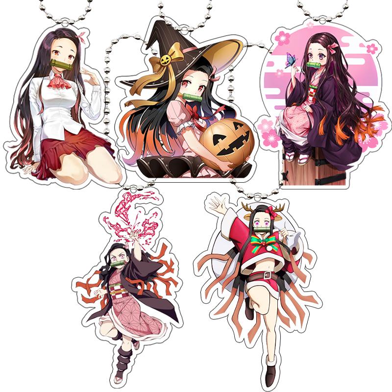 Anime Fashion Kamado Nezuko Cartoon Acrylic Keychain Pendant Charm Bag 5cm Jewelry Accessories Key Ring Gifts Toys for Friends