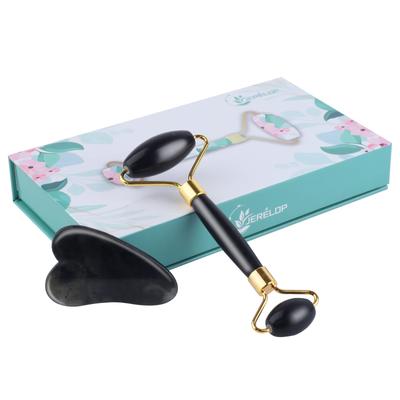 Jade Roller and Gua Sha Set for and Neck Massage To Reduce Wrinkles and Signs of Aging Natural Jade Face, Eye, - 100% (Black)