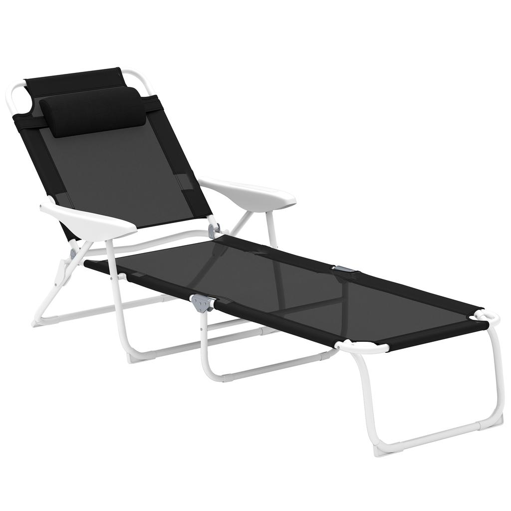 Foldable Sun Lounger Garden Lounger with Pillow, Lounge Chair with 4-Way Adjustable Backrest up to 120 kg Black