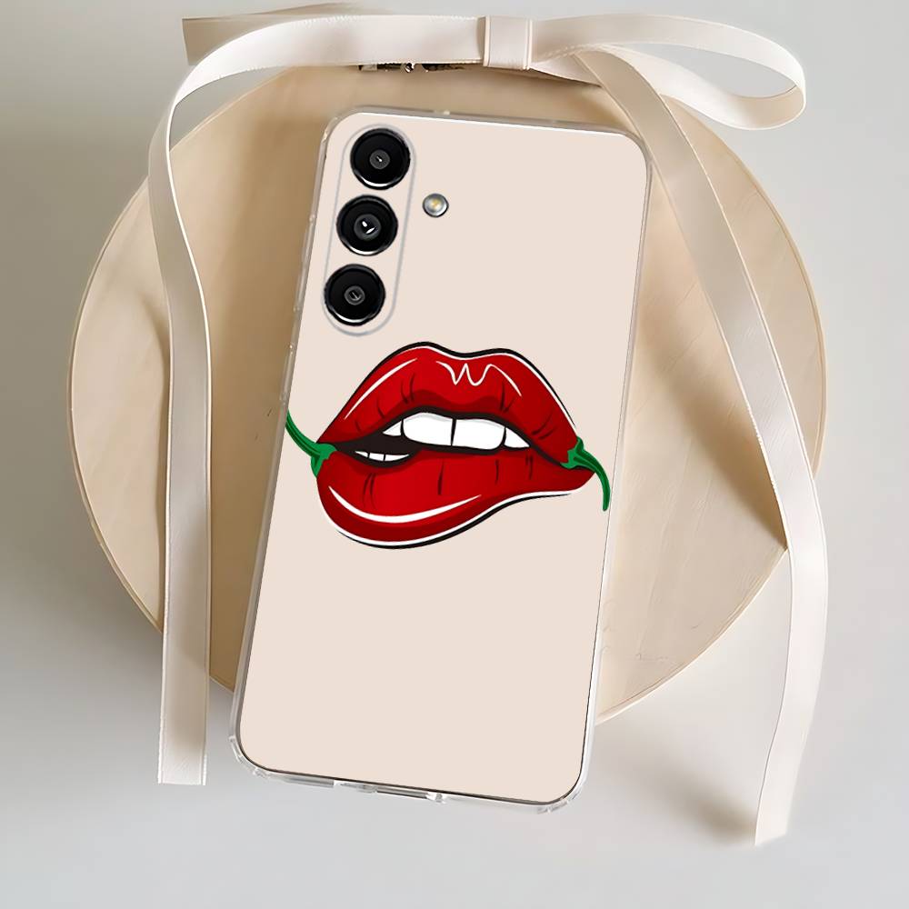 Love Red Chili Phone Case For Samsung S24,30,21,22,23,20 FE,lite,PIus,Ultra,5G,Note,9,10 Transparent Cover