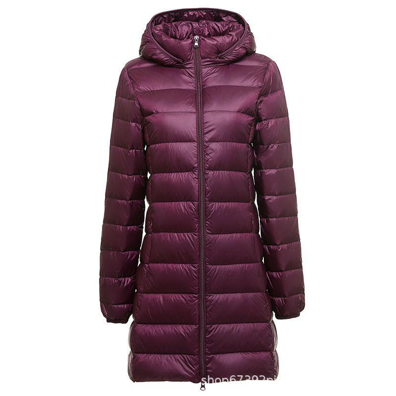 Jachetă de puf de damă ușoară, cu glugă, de lungime medie, cu glugă detașabilă - Palton de toamnă/iarnă la modă, mărime plus