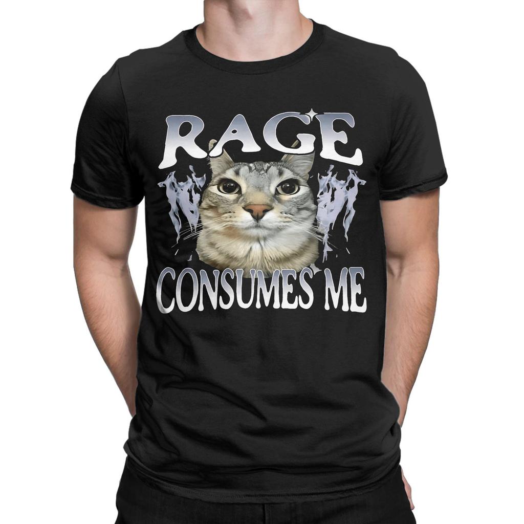 Streetwear T Shirt Summer Rage Consumes Me Cat Leisure T Shirts Cotton Tshirt for Couple Y2K Retro Cheap Print Short Sleeve