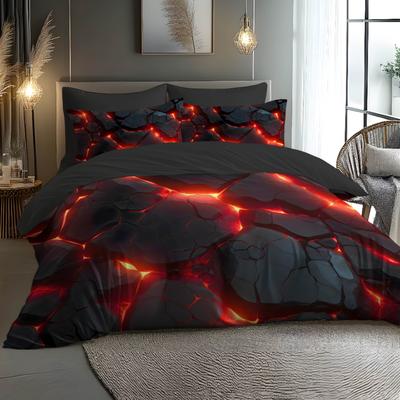 Fantasy Red Glow Duvet Cover Set with 3D Printing Design Soft Brushed Polyester Bedding Set All-Season Comfort Machine Washable