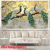 2D Art Peacock Tapestry Cloth Gold Background with Silver Leaves Home Decor