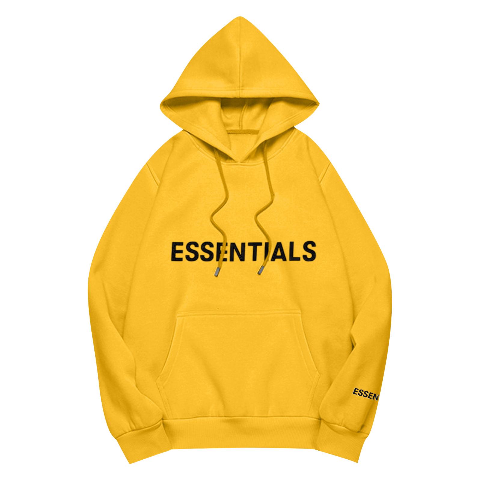 

Унісекс вільний повсякденний світшот з принтом-літерами, однотонний, з круглим вирізом, довгим рукавом та капюшоном L жовтий