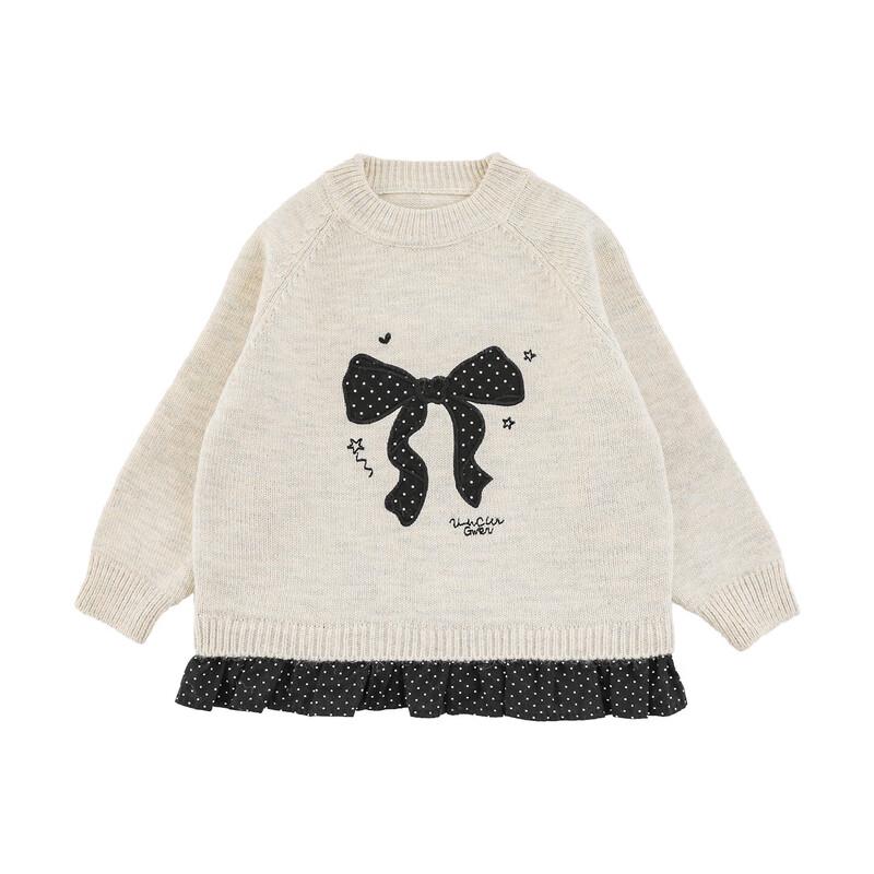 Youyou Girls  Faux Two-Piece Bowknot Knit Sweater 100 cm