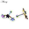 Alisouy 2pcs Fashion Three Flowers Stars Stainless Steel Men Women Ball Screw Ear Stud Earrings Unisex Piercing Jewelry Gift