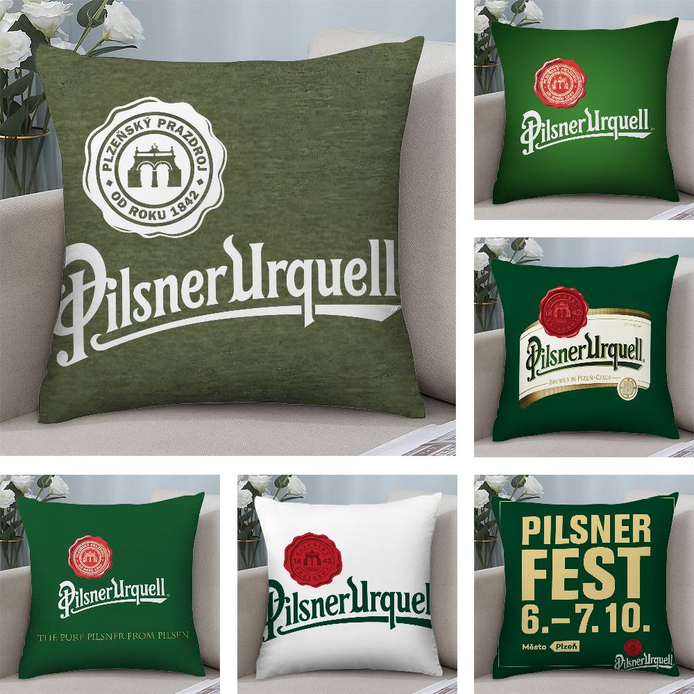 Tonnika Chen Unisex Beer P-Pilsner U-Urquell Pillow Case Square Double‑Sided Print Cushion Case For Sofa Home Bedchamber Decor Gift