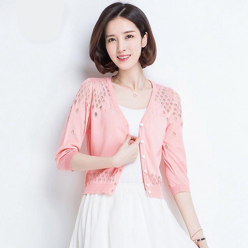 Cardigan estivo da donna con protezione solare, sezione sottile, tinta unita, giacca corta a scheletro