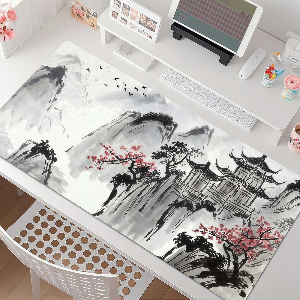 Chinese ink landscape painting Mouse Pad Square Office Gaming Desk Mat Waterproof Non-Slip Rubber Decorative