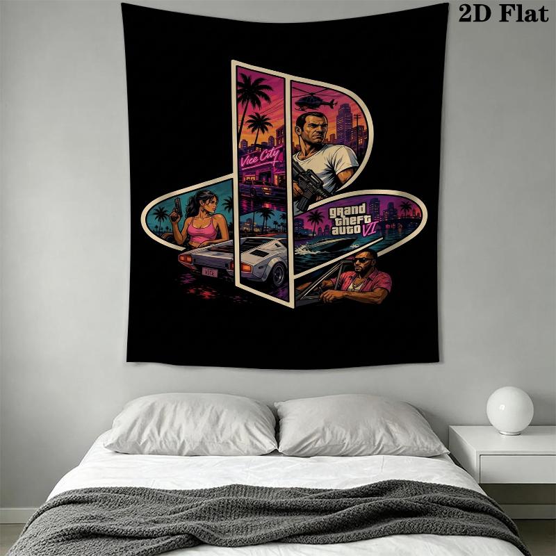 Grand Theft Auto Wall Tapestry Aesthetic Wall Hanging Printed Fabric Blanket Decorative Tapestries for Bedroom Living Room Home Decor